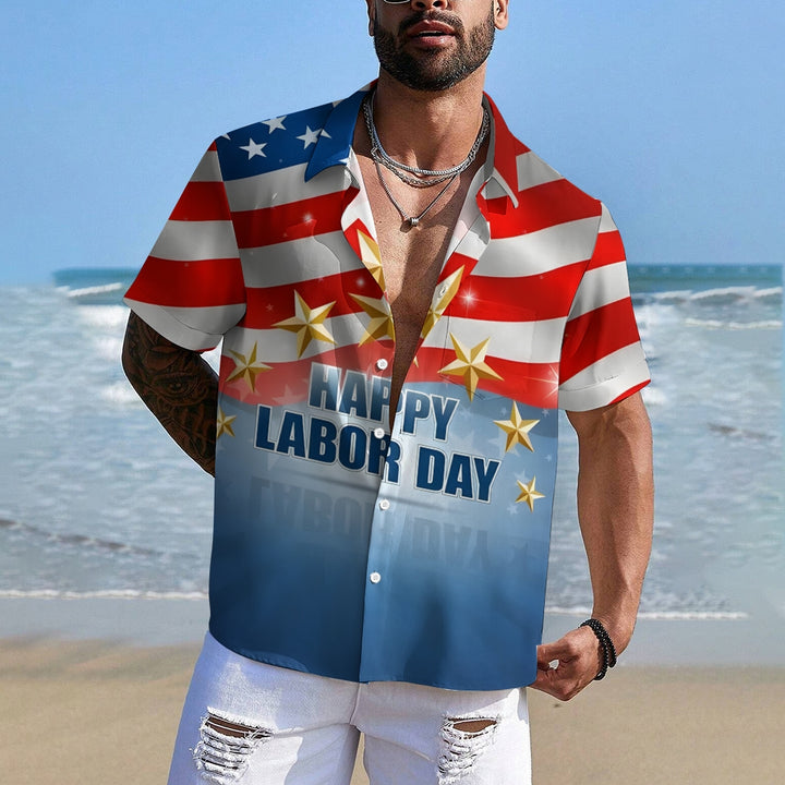 Happy Labor Day Casual Large Size Short Sleeve Shirt 2408000353