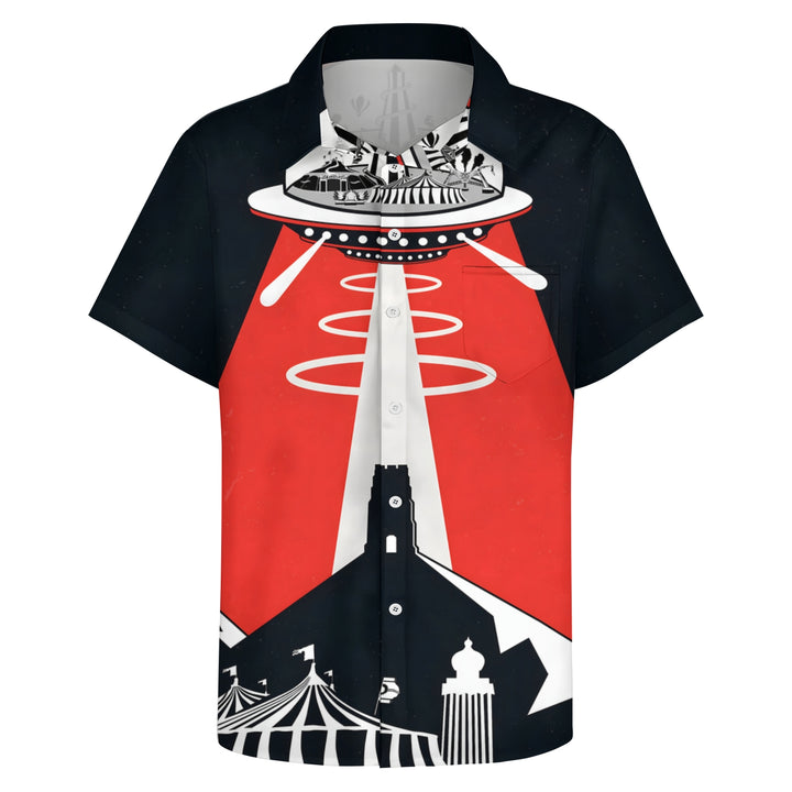 Men's Glastonbury Festival Inspired Art Print Casual Short Sleeve Shirt 2404000923