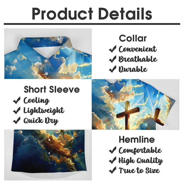 Cross Print In The Clouds Casual Easter Shirt 2412008949