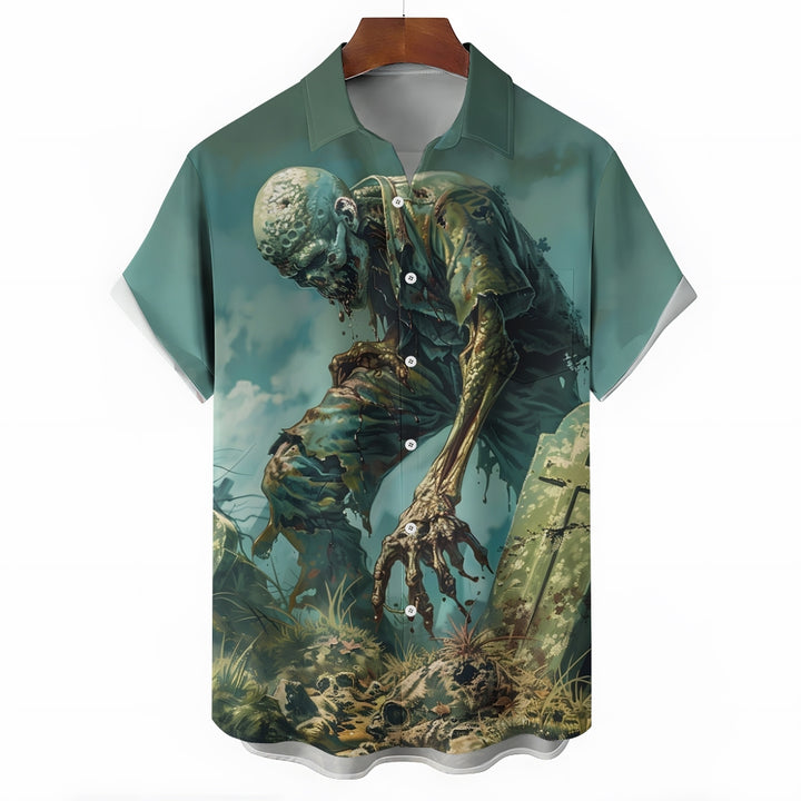 Halloween Horror Zombie Print Casual Short Sleeve Shirt 2408004470