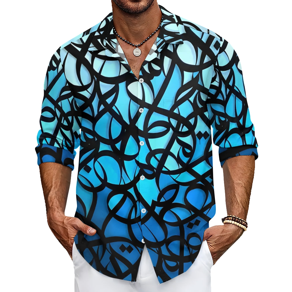 Men's Artistic Gradient Printed Long Sleeve Shirt 2411003306