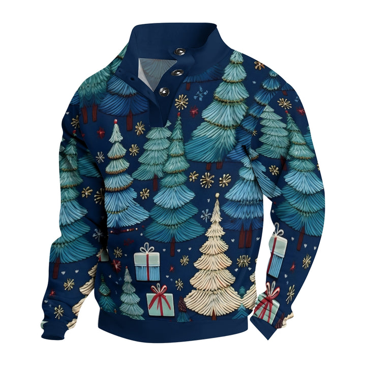 Men's Button Christmas Tree 3d Print Casual Long Sleeve Sweatshirt 2410007054