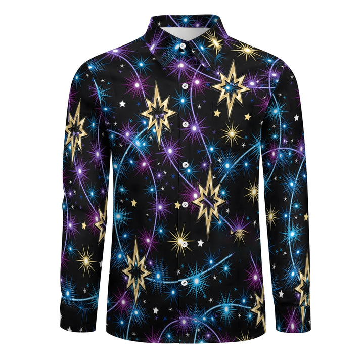 Men's Shiny String Lights Print Long Sleeve Shirt 2410006399