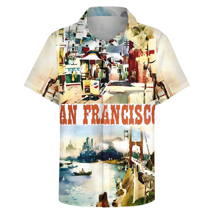 Men's San Francisco Watercolor Art Print Casual Short Sleeve Shirt 2403000519