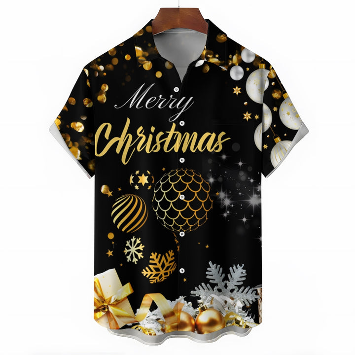 Merry Christmas Gold Glitter Short Sleeve Shirt 2409004959