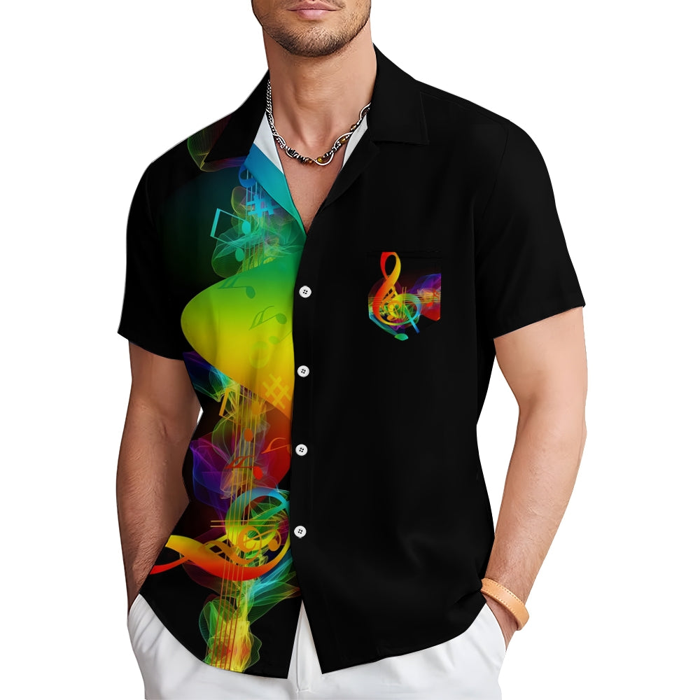 Colorful Musical Note Print  Short Sleeve Shirt 2410003837