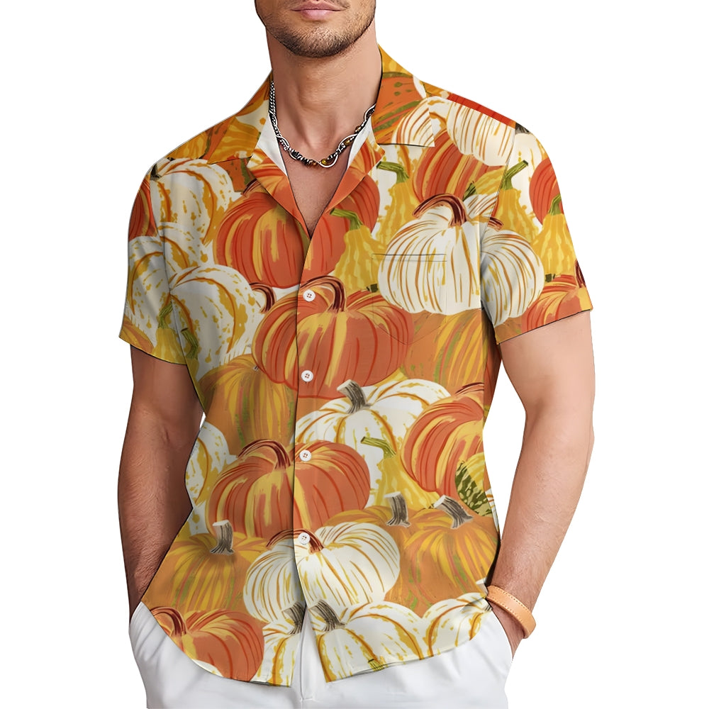 Thanksgiving Pumpkin Casual Short Sleeve Shirt 2410001539