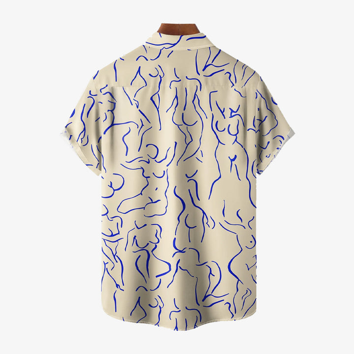 Art Abstract Line Drawing Large Size Cotton And Linen Short-Sleeved Shirt