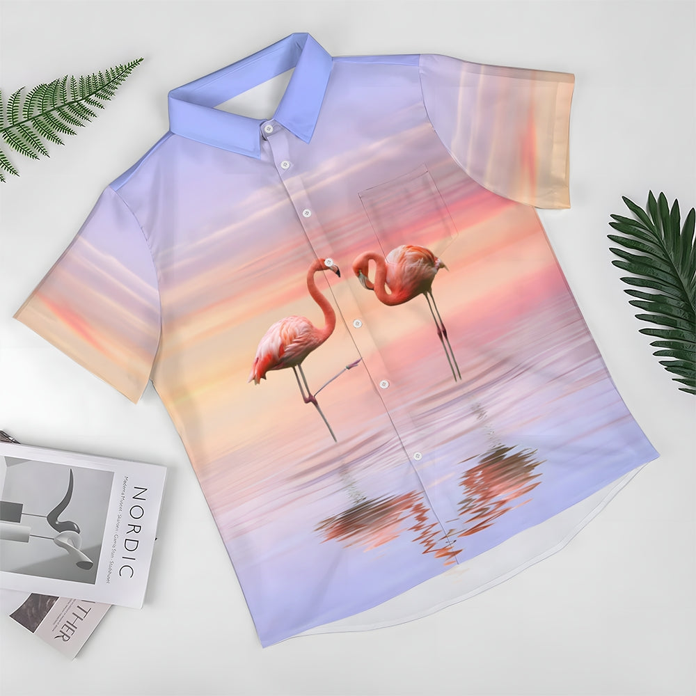 Sunset Flamingo Casual Short Sleeve Shirt 2409002763