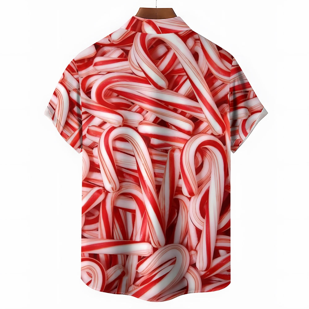 Christmas Candy Cane Casual Short Sleeve Shirt 2409006136