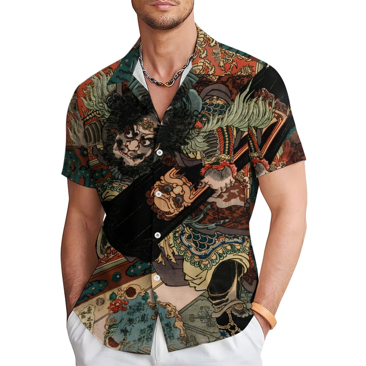The Chinese Warrior Art Print Casual Oversized Short Sleeve Shirt 2406003334