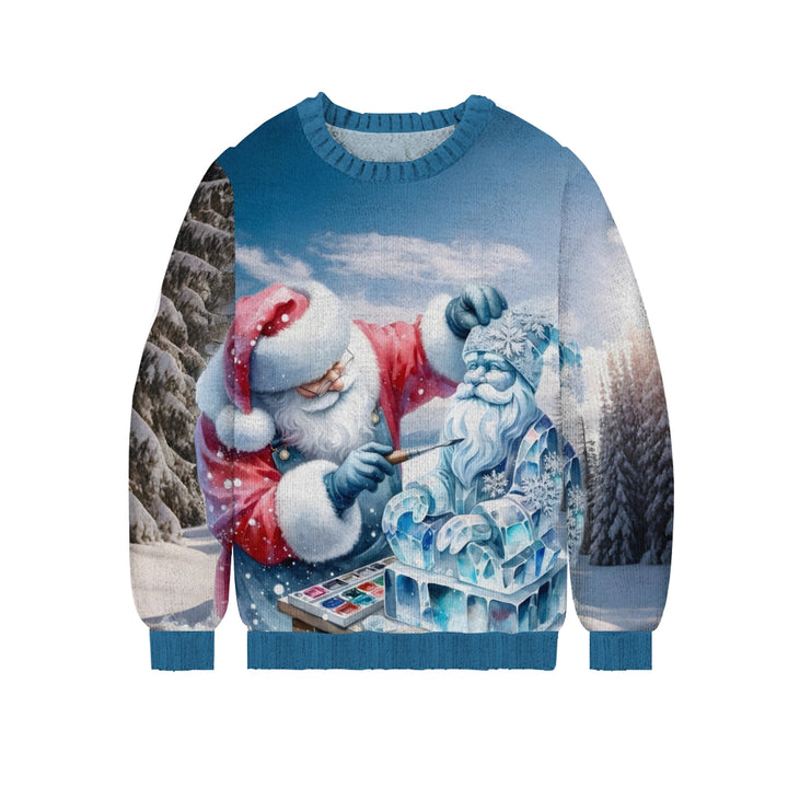 Men's Santa Claus Ice Sculpture Print Casual Knit Crew Neck Sweater 2411010484