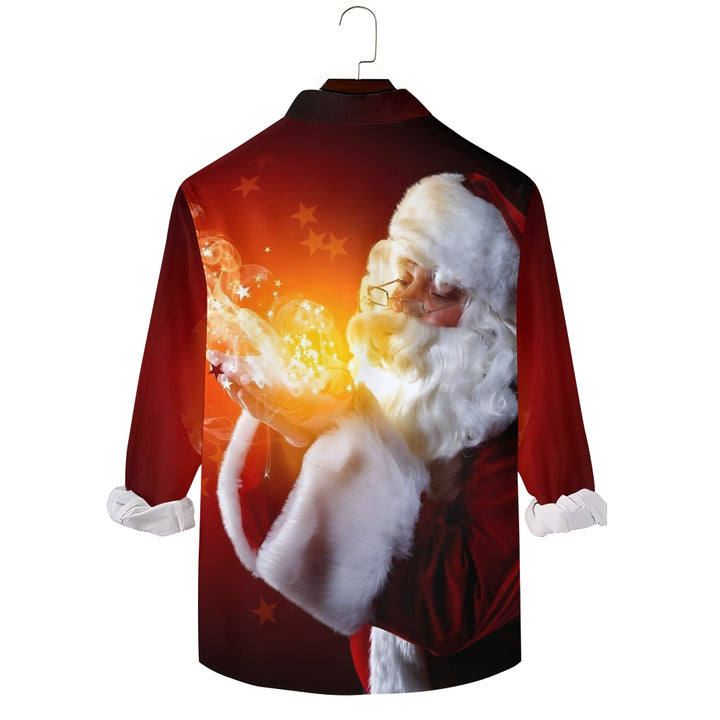 Christmas Santa Claus Shining Star Printed Long Sleeve Shirt 2411003322