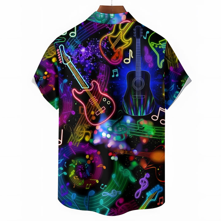 Music Guitar Note Casual Short Sleeve Shirt 2409002021