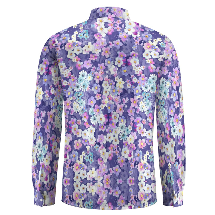 Men's Casual Small Purple Flowers Long Sleeve Shirt 2410004967