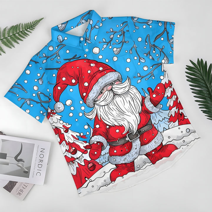 Christmas Snow Santa Claus Casual Short Sleeve Shirt 2410001609