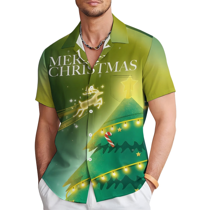 Christmas Tree Glowing Christmas Tree Print Casual Shirt 2412006470