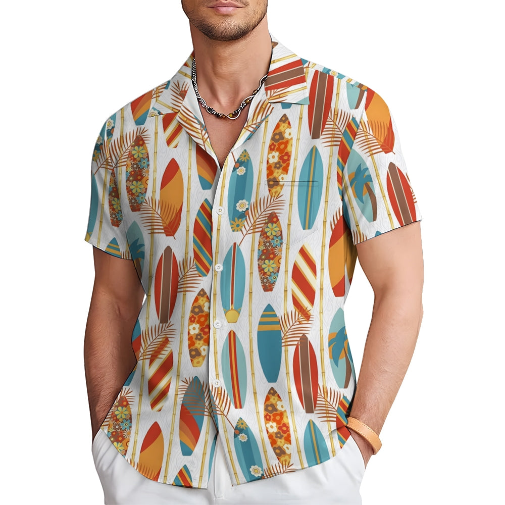 Men's Hawaiian Surfboard Print Casual Short Sleeve Shirt 2410005855