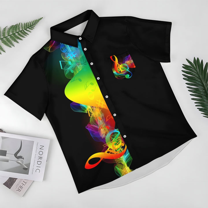 Colorful Musical Note Print  Short Sleeve Shirt 2410003837