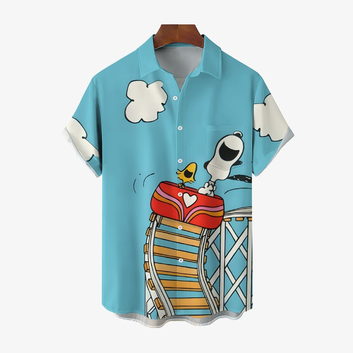 Cartoon Puppy Roller Coaster Hawaiian Casual Short Sleeve Shirt 2408007568