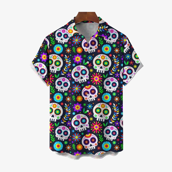 Mexican Culture Skull Print Short Sleeve Shirt 2411002296