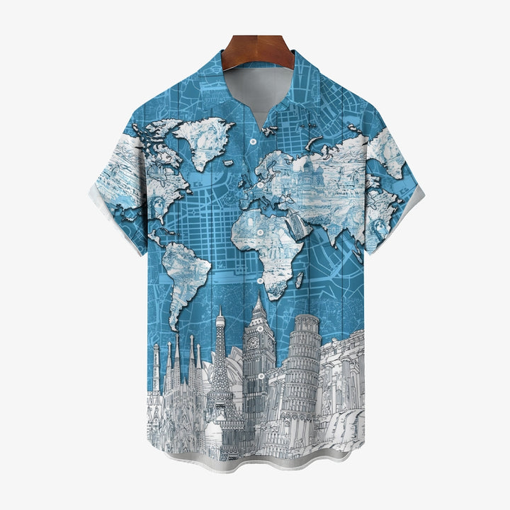 World Map Printed Casual Short Sleeve Shirt 2411000285