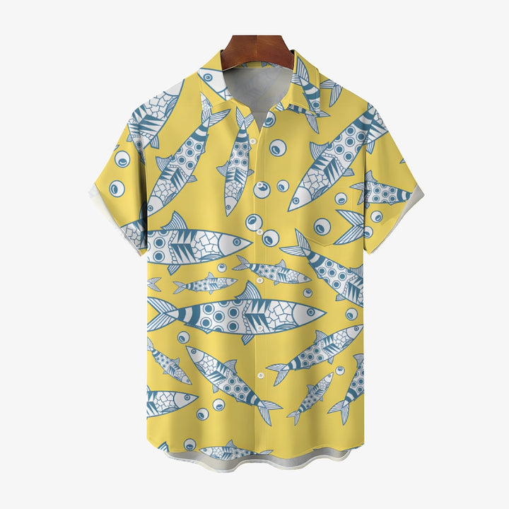 Fish Line Print Casual Short Sleeve Shirt 2410001963