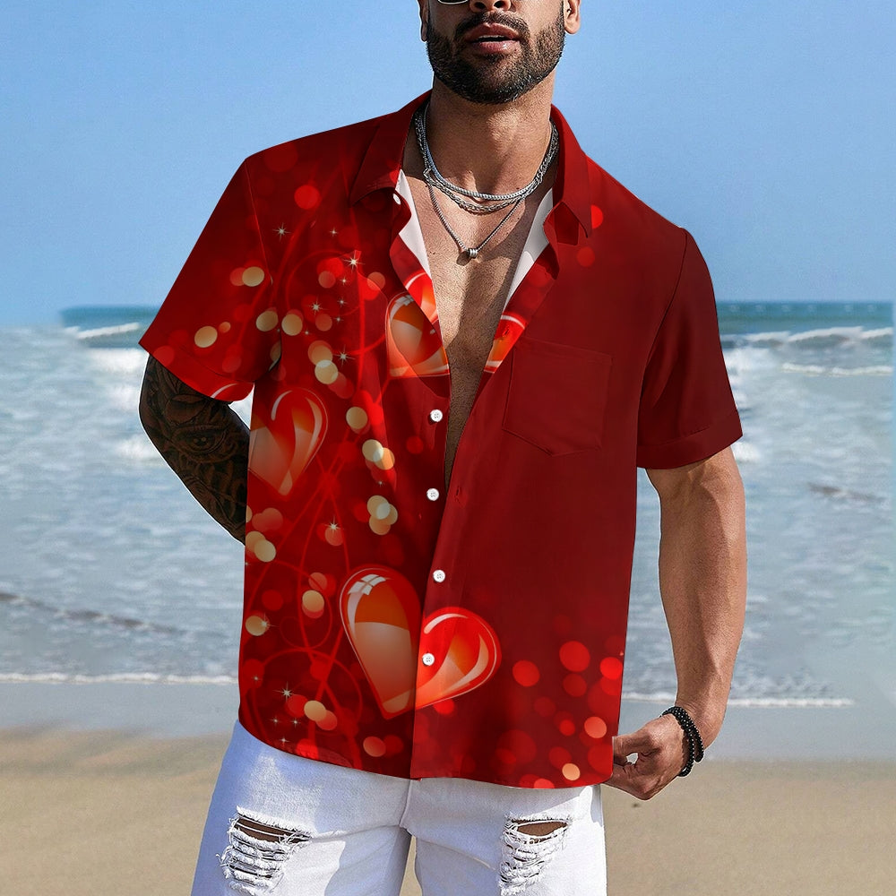 Valentine's Day Heart Print Casual Short Sleeve Shirt 2412008976