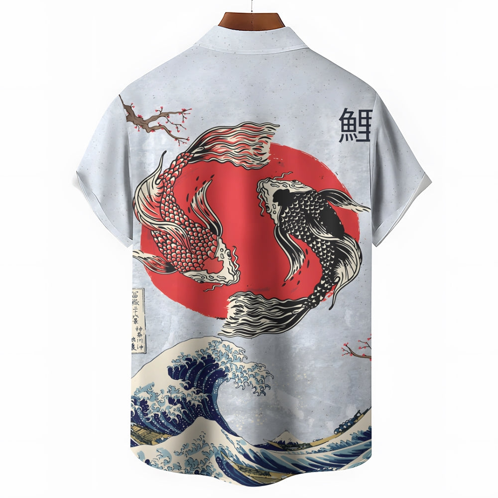 Ukiyo-e Art Fish Casual Large Size Short Sleeve Shirt 2406003314