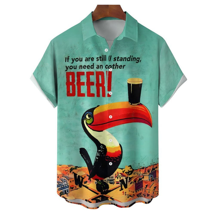 Men's Toucan Beer Print Casual Short Sleeve Shirt 2403000501