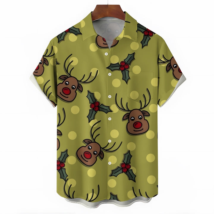 Christmas Elk Polka Dot Casual Short Sleeve Shirt 2409009567