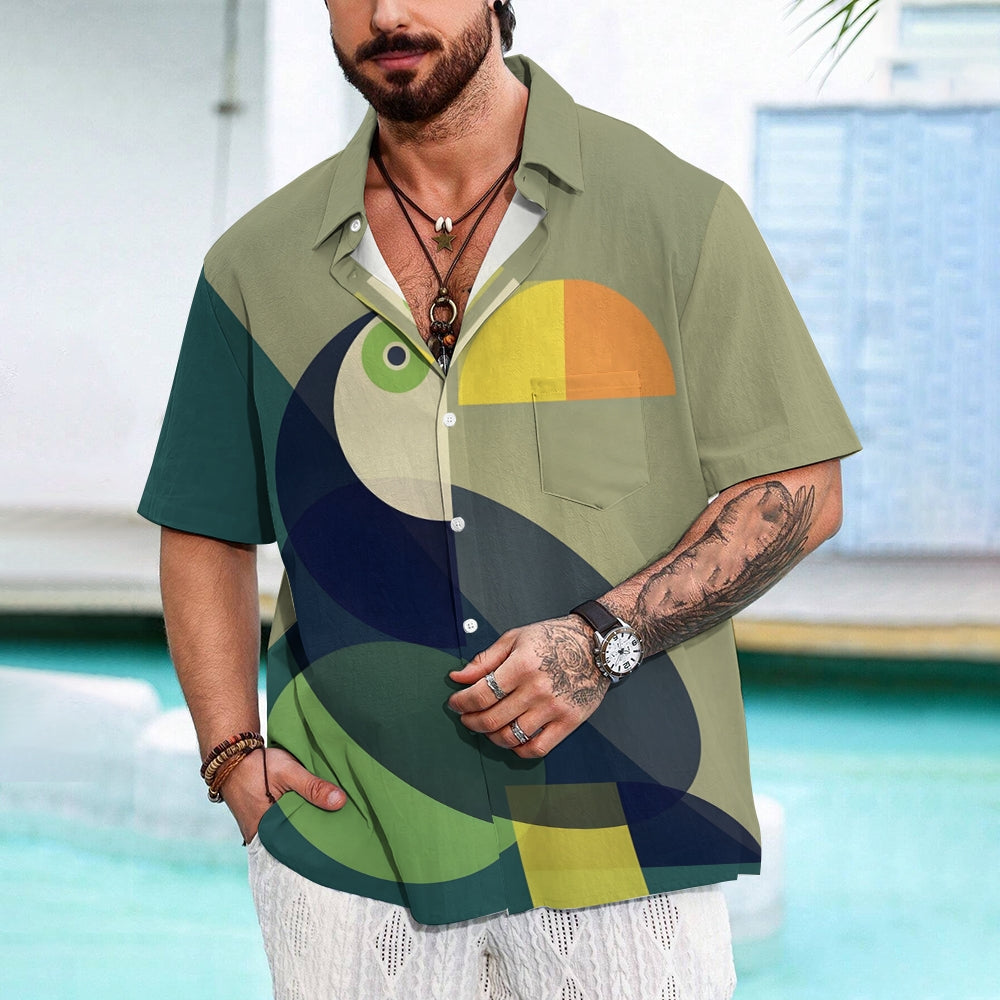 Geometric Toucan Print Casual Short Sleeve Shirt 2410004373