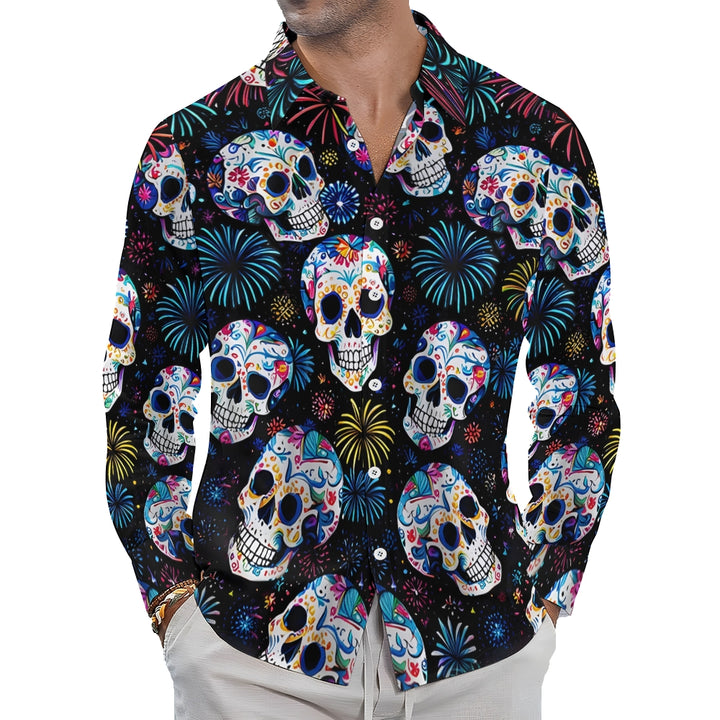 Men's Casual Mexican Culture Skull Printed Long Sleeve Shirt 2411002594