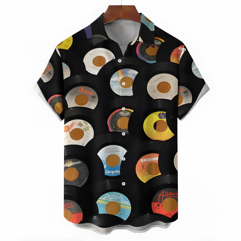 Music Vinyl Record Linen Short Sleeve Shirt 2409010074