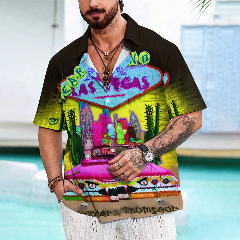 Las Vegas Poster Print Casual Short Sleeve Shirt 2410008349