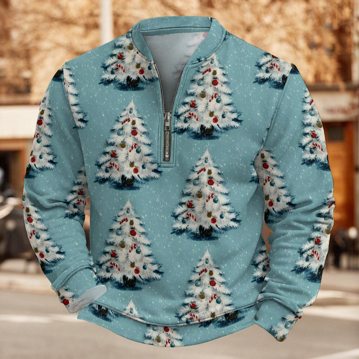 Christmas Tree Colorful Light String Print Half Zip Sweatshirt 2410006231