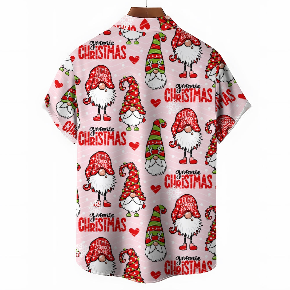 Christmas Gnome Print Casual Short Sleeve Shirt 2410006318