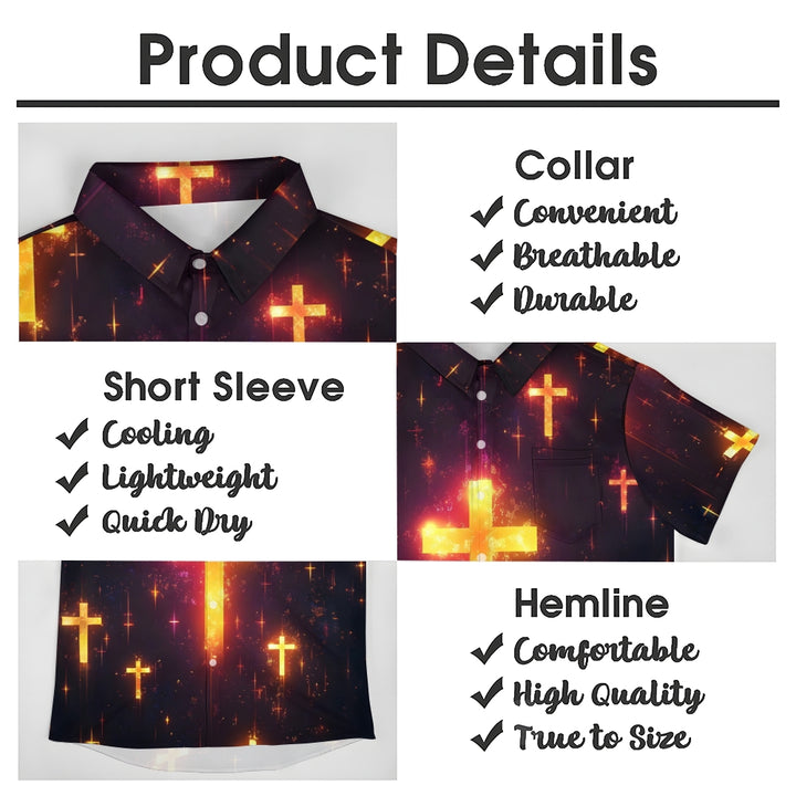 Easter Cross Print Casual Short Sleeve Shirt 2412008955