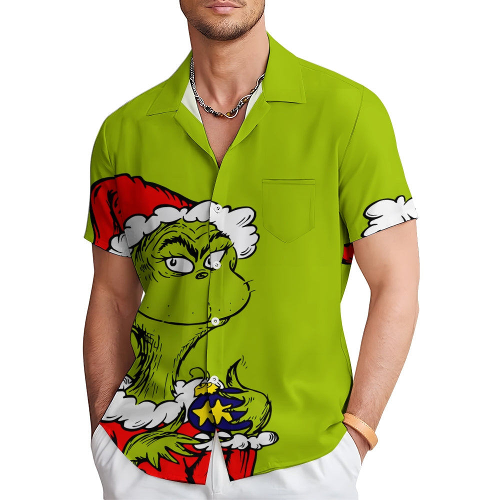 Christmas Green Monster Cartoon Casual Large Size Short Sleeve Shirt 2407004226