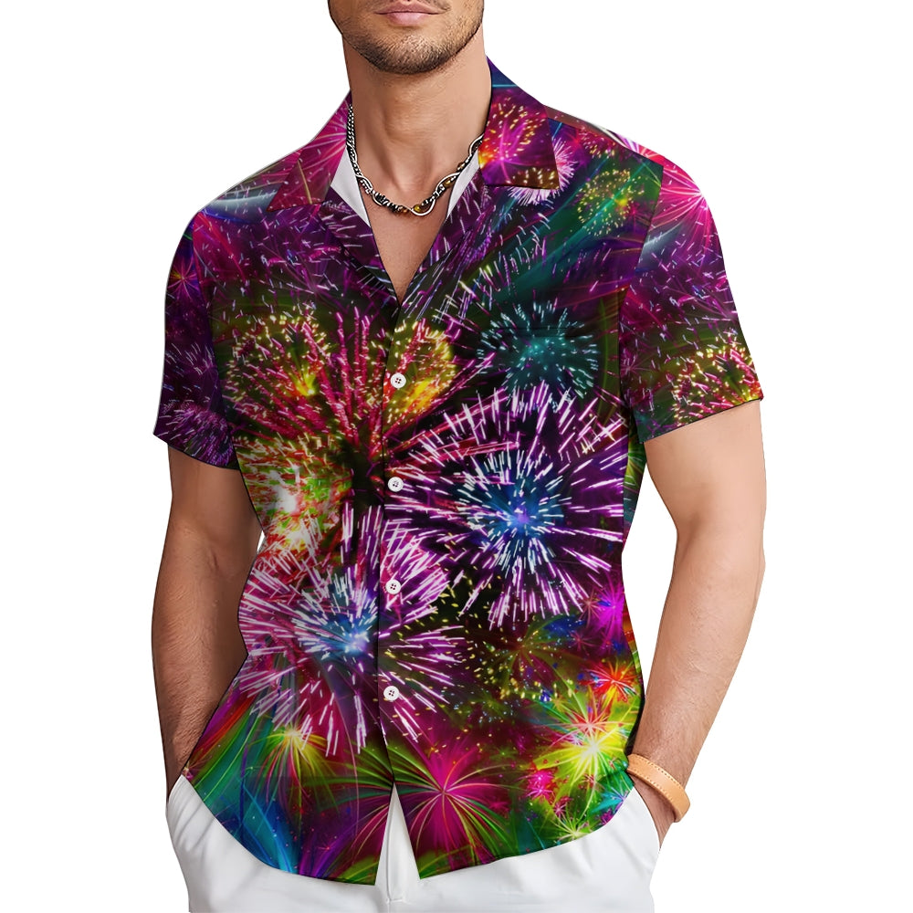 Festive Colorful Fireworks Casual Short Sleeve Shirt 2408008307