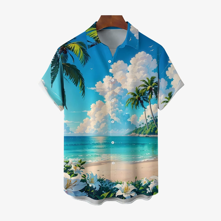 Beach Landscape Print Casual Short Sleeve Shirt 2404000187