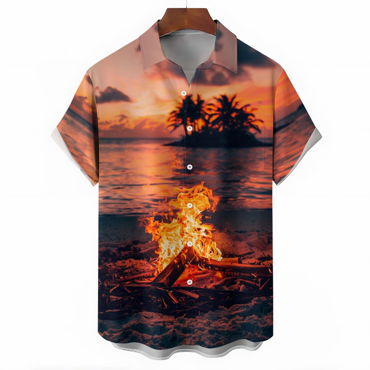 Sunset Bonfire Casual Short Sleeve Shirt 2408002803