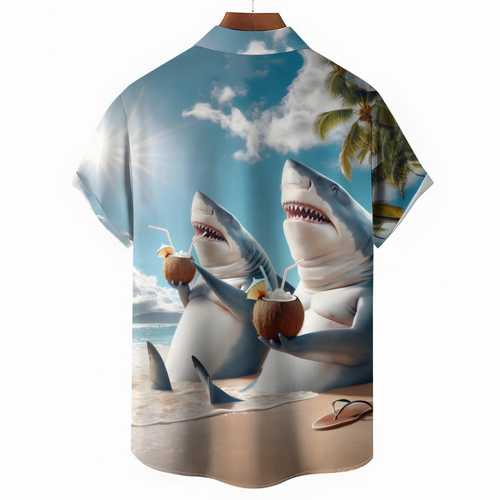 Beach Vacation Shark Casual Short Sleeve Shirt 2409002266