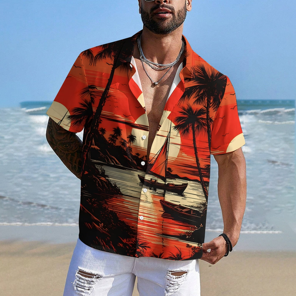 Men's Hawaiian Sailboat Casual Short Sleeve Shirt 2405000208