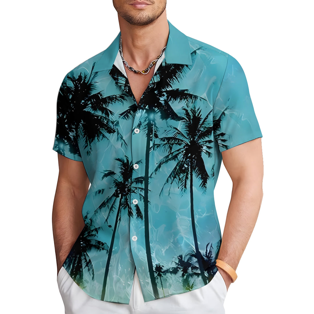 Men's Palm Tree Texture Print Casual Short Sleeve Shirt 2404001054