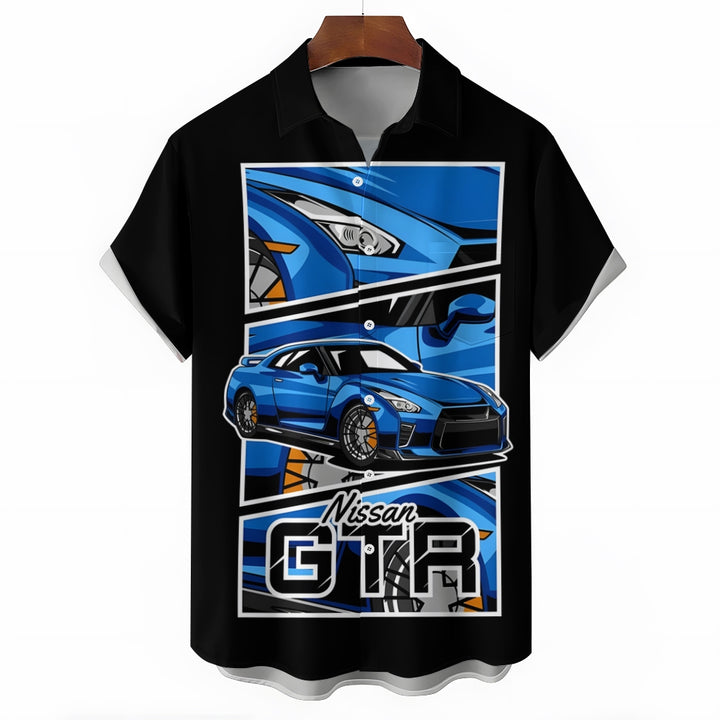 Retro Sports Car GTR Print Casual Short Sleeve Shirt 2404000482