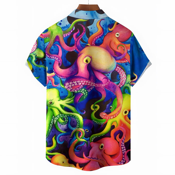 Colorful Octopus Print Casual Oversized Short-Sleeved Shirt 2407001283