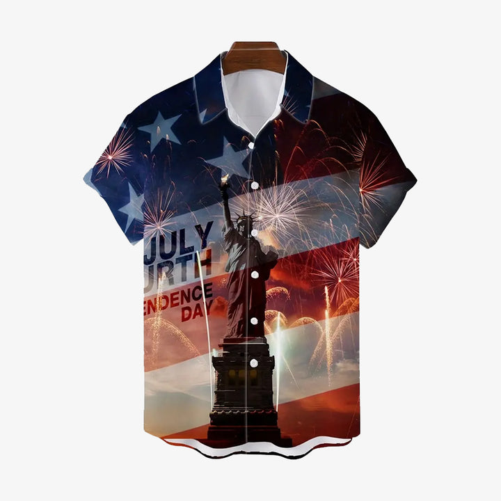 Independence Day Flag Lady Liberty Print Short Sleeve Shirt