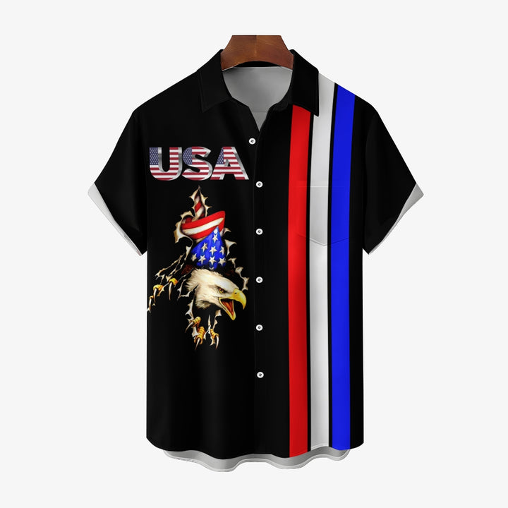 USA Eagle Patriotic Print Casual Short Sleeve Shirt 2404000372