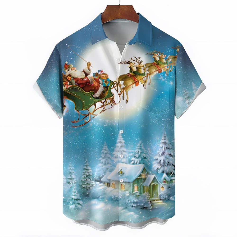 Santa Claus Christmas Print Short Sleeve Shirt 2411004010